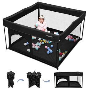 Foldable Baby Playpen 50"×50", Out-of-The-Box Ready Playpen for Babies and Toddlers, Portable Play Yard with Breathable Mesh & ASTM F406 Certified(Light Grey)