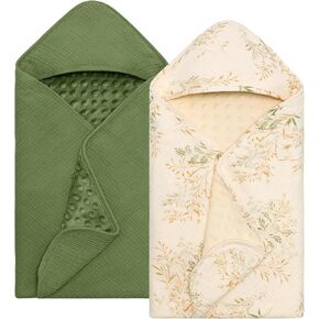 Baby Bath Towels for Newborn 100% Muslin Cotton and Minky Dot Fabric Neutral Hooded Baby Towels Set 2 Pack for Boys Girls Ultra Soft and Absorbent 30 x 30 Inch Pink & Tulip