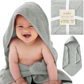 Organic Cotton Low-Twist Woven Hooded Baby Towels, 31x31 Inches, Soft Bath Towels with Hood for Newborns and Kids, Girls & Boys (Ivory, 31.4" L x 31.4" W)