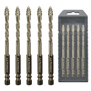Masonry Drill Bit Set,5mmCement Drill Bit Set, 3/16" Concrete Drill Bit Cement, Brick, Tile, Wood, Plastic, Ceramic Tile (5pcs 3/16" (5mm))