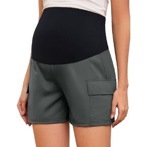 AMPOSH Women's Maternity Quick-Dry Shorts – Stretchy High-Rise Pregnancy Shorts with Pockets