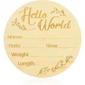 1PCS Meaningful Baby Announcement Sign, Hello World Newborn Sign for Newborns, Wooden Newborn Welcome Sign for Photo Props Baby, New Parents (5 Inch)