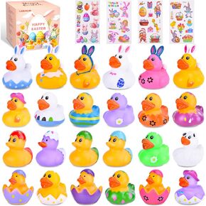 24 Pcs Easter Rubber Ducks in Bulk, Bunny Duckies for Jeep Ducking,Mini Spring Rubber Ducks for Kids Baby Bath Pool Toys, Floater Duck Easter Basket Stuffers and Party FavorsS