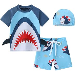 Toddler Boy Swimsuit 3 Piece Boys Swim Set Short Sleeve Boys Swim Shirt Boys Swim Trunks Rash Guard Bathing Suits