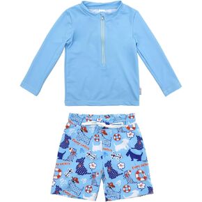 ALVABABY Long Sleeve Baby/Toddler Boys' Rash Guard Sets,Boy Swimsuit UPF 50+ Sun Protection 2 Piece Bathing Suit