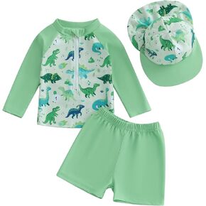 Toddler Baby Boy Swimsuit Infant Zipper Rash Guard Swimwear T-Shirt and Swim Trunk Sun Hat 3 Piece Bathing Suit