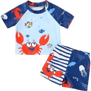 Toddler Baby Boy Rash Guard Swimsuit Cartoon Sea Animal Printings Two Pieces Swimwear Kids Bathing Suit