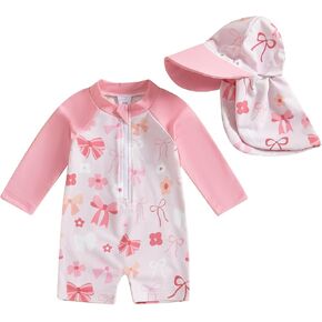 Engofs Toddler Baby Boy Girl Swimsuit One Piece Rash Guard Bathing Suit Beach Swimwear with Hat