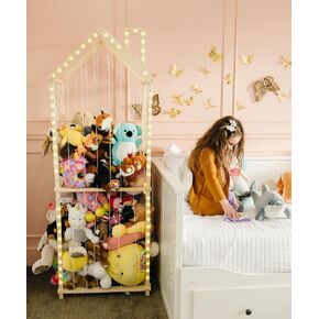 PUTSKA Extra Large Stuffed Animal Storage Zoo with LED Lights - Wooden Stuffed Animal Holder and Organizer, Stuffy & Plushies Storage, Space-Saving Plush Toy Holder for Nursery, Playroom or Kids Room