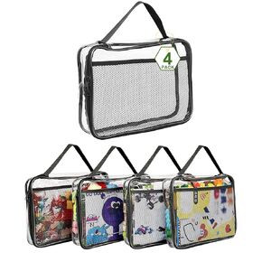 4 حزمة PVC Toy zippered Blocks ، 11.8 "X3" X9 "حقائب تخزين سفر للتنظيم ، ومقاوم للماء أكياس تخزين مع جيوب شبكية لبنات البناء ، والألغاز ، والطين ، وسيارات الألعاب (أسود).