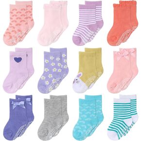 The Peanutshell Organic Baby Girl Socks 0-24 Months Set of 12 - Non-Slip Grip, 100% Cotton Newborn & Toddler Socks - Pastel