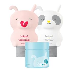 Bubbsi Newborn Starter Set | Coconut Oil Lotion, Shampoo & Body Wash and Oil Balm | Eczema, Dry Skin, Baby Acne, KP | Organic Coconut Oil, Shea Butter, Vitamin E | Light, Natural Scent