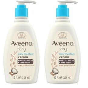 Aveeno Baby Daily Moisturizing Cream with Prebiotic Oat, Hypoallergenic Baby Lotion with Coconut Oil & Shea Butter Moisturizes Sensitive Skin for 24 Hours, Gentle Coconut Scent, 12 fl. oz (Pack of 2)