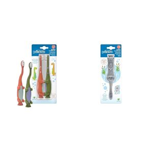 فرشاة أسنان الدكتور براون وطفلها ، ديناصور أخضر وبرتقالي 2 عبوة و Otter 1 حزمة ، 1-4 سنوات