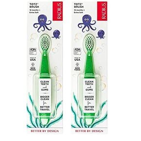 RADIUS Totz Toothbrush Extra Soft Brush BPA Free & ADA Accepted Designed for Delicate Teeth & Gums for Children 18 Months & Up - Green Sparkle - Pack of 2