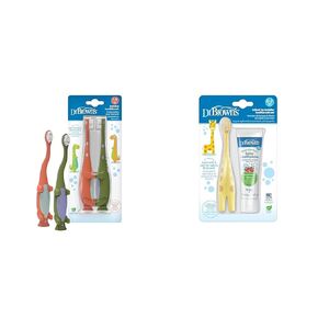 Dr. Brown's Baby & Toddler Toothbrush 2-Pack, 1-4 Years and Infant-to-Toddler Toothbrush Set with Toothpaste, 0-3 Years