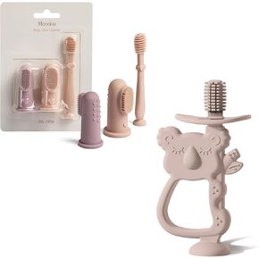 Moonkie Baby Oral Care & Teething Kit | 3-Piece Finger Toothbrush, Tongue Cleaner & 360° Teething Toy | BPA-Free Silicone for Babies 3-12 Months | Suction Base, Safe, Easy to Hold, Ideal for Teething