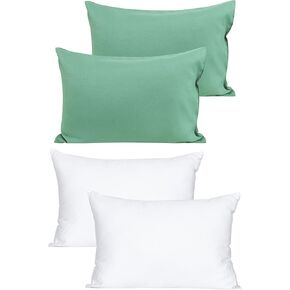 FLXXIE Toddler Cotton Down Alternative Toddler Pillows (13" x 18") and Sea Green Microfiber Soft Toddler Pillowcases (14" x 20")