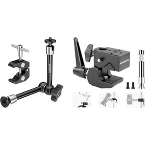 NEEWER 9.8"/25cm Adjustable Magic Arm with Super Clamp Kit, 1/4" & 3/8" Threads, 1/4" Screws for Flash/LED Light/Microphone/Monitor, Compatible with SmallRig Camera Cage, Max Load: 4.4lb/2kg, ST25C