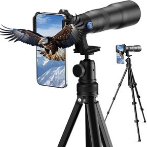 APEXEL 50x Telephoto Lens for iPhone & Android Phones | Wildlife Moon Photography Lens Kit with Universal Clip & Ball-Head Tripod | High-Definition Optical Zoom Lens for Landscapes & Target Viewing