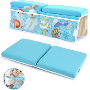 Bath Kneeler and Elbow Rest Pad, Thick Quick Dry Kneeling Pad, Elbow Support, Large Bathtub Kneeling Mat with Toy Organizer for Baby Bathing (Grey)