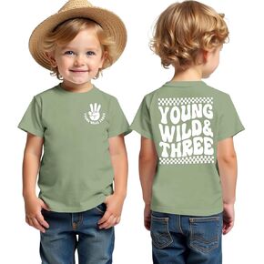 Boutikome Young Wild و Three Birth Boy Shirt 3rd عيد ميلاد الزي 3 سنوات بوي تي شيرت ثالث B-Day Party Tees Tops