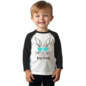 Toddler Baby Boys Easter Shirt Funny Hip Hop Bunny with Sunglasses T-Shirt Long Sleeve Easter Rabbit Graphic Top