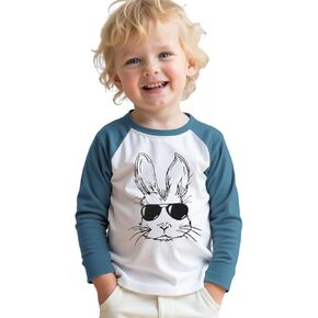 Easter Bunny T-Shirt for Toddler Boys Sunglasses Rabbit Shirts Raglan Sleeve Funny Graphic Tees Tops 1-6 Years in Kuwait