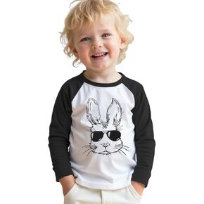 Easter Bunny T-Shirt for Toddler Boys Sunglasses Rabbit Shirts Raglan Sleeve Funny Graphic Tees Tops 1-6 Years