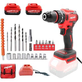 DOGTOOTH 21V MAX Cordless Battery Powered Drill Driver, 1* Battery and Charger, 2 Variable Speed, Build-in LED Lights, 43 Bits Storage Kit - Green