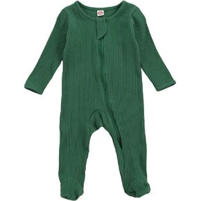 Newborn Baby Boy Girl Romper Bodysuit Long Sleeve Footie Onesie Jumpsuit Ribbed Fall Winter Clothes Outfit (C-Zipper Green,0-3 Months)