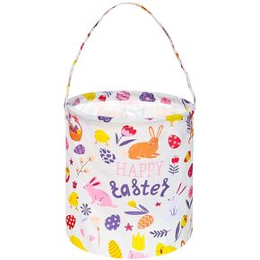Easter Bunny Baskets for Kids Boys and Girls Easter Egg Hunt Baskets Waterproof Bucket Bag Rabbit Print Gift Basket for Baby Easter Decorations Party Supplies (pink rabbit)