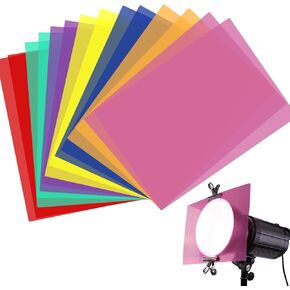 14 Pieces Color Correction Gel Light Filter Overlays Transparent Colored Plastic Sheets Film, Lighting Gels for Photo Studio Strobe Flash LED Video DJ Light, 7 Colors, 11.69 x 8.26 Inches