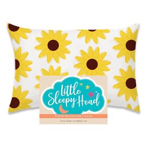 Little Sleepy Head Youth Pillow Case - 100% Made Cotton & Hypoallergenic Pillow Case - Snug Fit Envelope Pillowcase Enclosure - Youth Pillow 16x22 Size - (Sunflowers) Design Travel Pillow Cover