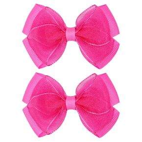 Tiny 3 Inch Organza Double Hair Bow Clips - Lined Boutique Alligator Hairpin for Baby Girls, Toddlers, and Little Teens - Kids Barrettes Set of 2 Small Stylish (Light Purple)
