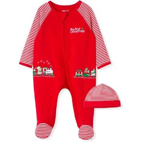 Little Me Clothes for Baby Boys' and Girls' Holiday Footies and Cap Set Romper Sleeper, Newborn to 18 Months