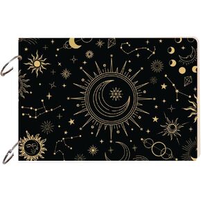 SUPERDANT Wooden Loose Leaf Binder Sun and Moon Greeting Card Organizer Constellation Book Postcard Photo Album 2-Rings Cover Gift Birthday Greeting Card Holder Keepsake