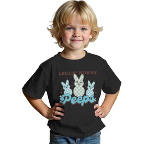 CM C&M WODRO Toddler Baby Boy Chillin' with My Peeps T-Shirt Kid Funny Easter Checkered Bunny Print Tees Short Sleeve Shirt