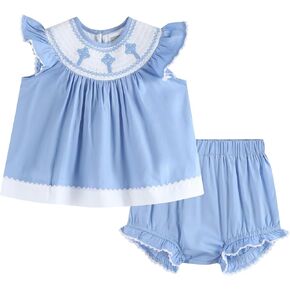 Girls Baby and Toddler Easter Bunny Smocked Top and Bloomer 2pc. Set
