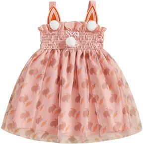 Toddler Girl Easter Day Tutu Dress Bunny Carrots Layered Tulle Dress Sleeveless Cake Smash Party Princess Dress