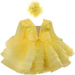 KLFFLGID Baby Girl Pageant Dress Sequins Embroidered Lace Toddler Flower Wedding Birthday Party Gown Dresses 12M-6Y