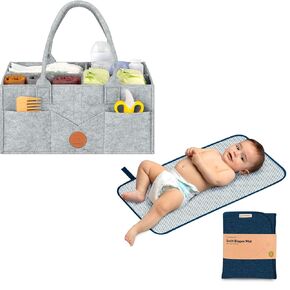 KeaBabies Baby Diaper Caddy Organizer and Portable Diaper Changing Pad - Large Baby Organizer - Waterproof Foldable Baby Changing Mat - Diaper Organizer For Changing Table - Travel Diaper Change Mat