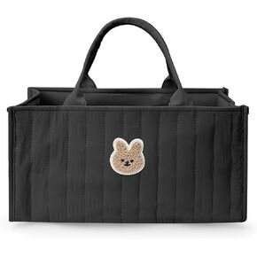 Baby Diaper Caddy Basket - Diaper Bag Tote for Baby Shower Gifts, Large Baby Diaper Caddy Organizer, Car Organizers and Storage for Nursery Must Haves - Baby Clothes Organizer (Black)