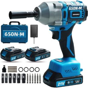 Cordless Impact Wrench 479Ft-lb（650N·m）,Pistola de Impacto, 2 Batteries, 1/2 Impact Gun, with 5 Sockets, Electric Impact Driver for Car Tires and Home BLUE1
