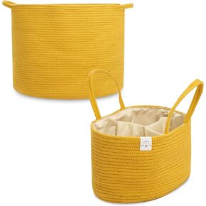 Natemia Extra Large Rope Storage Basket and Cotton Rope Diaper Caddy - Nursery Bin and Toy Organizer Laundry Basket, Basket for Towels, Pillows and Blankets, Perfect Baby Registry Gift - Harvest Gold