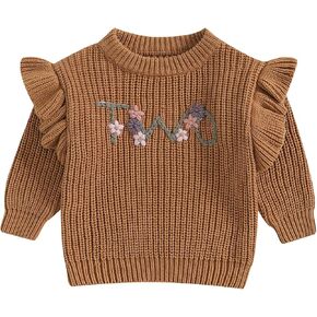 Todder Baby Girl 2 3 Years Birthday Sweater 2nd Birthday Outfits Floral 3rd Birthday Embroidery Knitted Pullover Sweatshirt