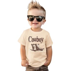 Toddler Boy Cowboy Shirt Retro Western Boots Tshirt Baby Boys Western Rodeo Outfits Short Sleeve Summer Tee Tops