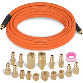 12 Pieces Air Compressor Accessories Kit with 3/8 Inch x 6 FT Hybrid Hose,1/4" NPT Air Hose Fitting Quick Connect Fittings,Air Coupler and Plug Kit