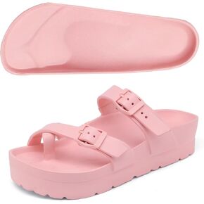 Women's Platform Flip Flops with Arch Support, Eva Lightweight Chunky Slide Sandals for Women, Fashion Comfort Summer Beach Sandal with Adjustable Buckle, Sandalias De Plataforma Para Mujer