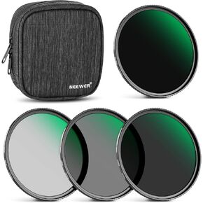 NEEWER 77mm Fixed ND Filter Kit ND1000 ND64 ND8 ND4 Neutral Density Filter Set Double Sided 30 Layer Nano Coatings/HD Optical Glass/ultra Slim/Water Repellent/Scratch Resistant/Waterproof Filter Pouch